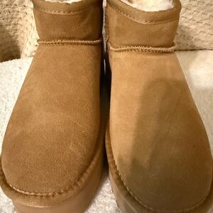 Tan Suede Shearling-Lined Boots